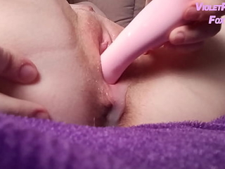 Shy girl fucks with a dildo until cum
